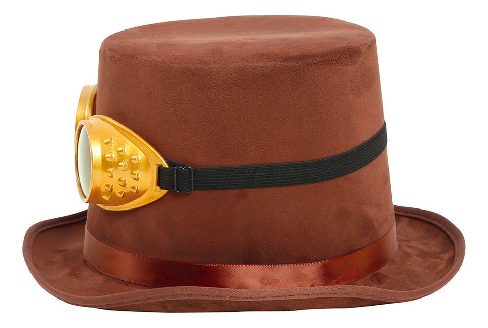 Steampunk Hoed Bruin Met Bril van Fiestas Guirca koop je bij Partywinkel