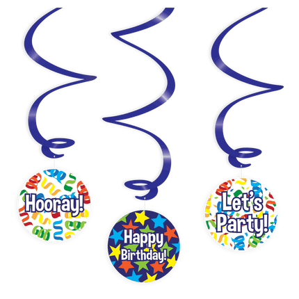 Swirl decorations Happy birthday cartoon 3st 14cm van Paper Dreams koop je bij Partywinkel
