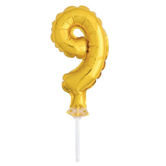 Taartopper Folie Ballon Cijfer 9 21cm van Unique koop je bij Partywinkel
