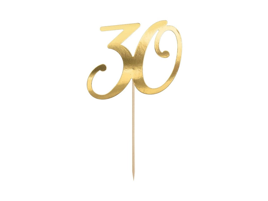 Taarttopper 30 Jaar Goud 20,5cm van Partydeco koop je bij Partywinkel