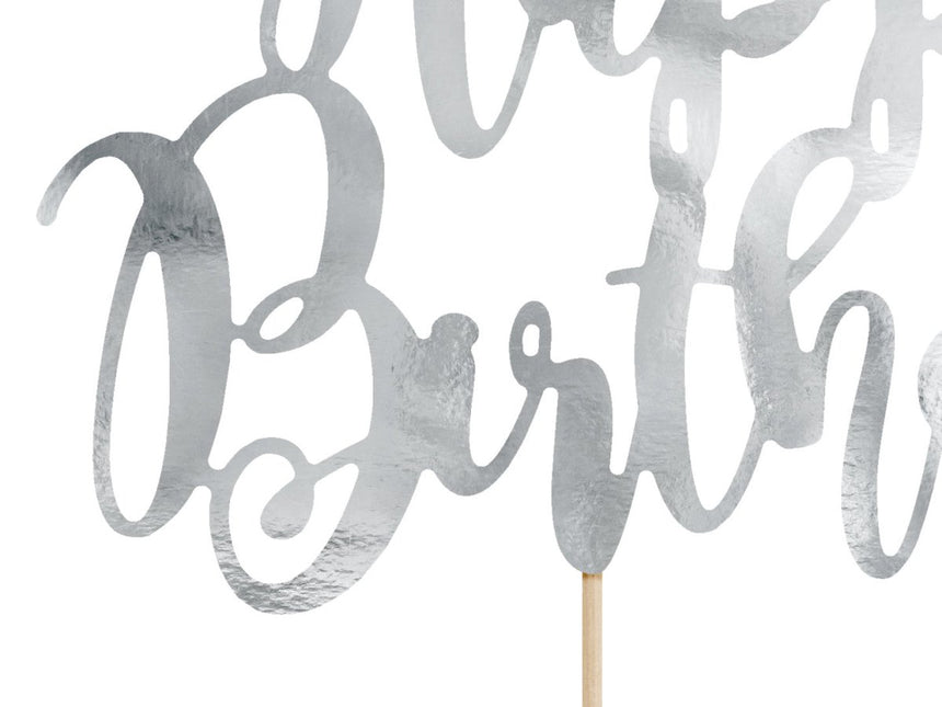 Taarttopper Happy Birthday Zilver 22,5cm van Partydeco koop je bij Partywinkel