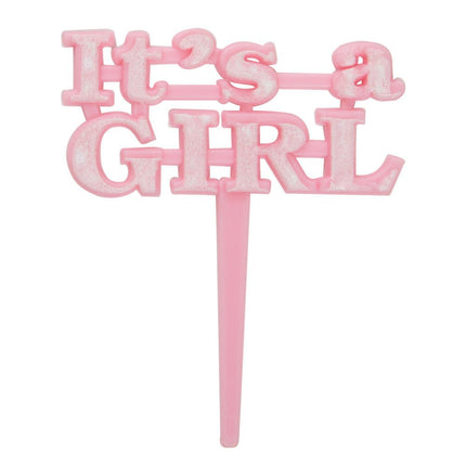 Taarttopper It's A Girl Roze 8st van Unique koop je bij Partywinkel