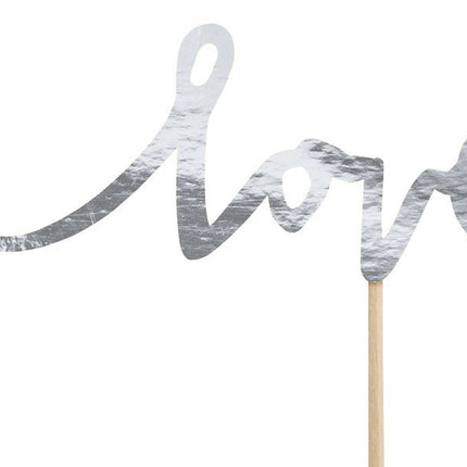 Taarttoppers Love Zilver 13cm 6st van Partydeco koop je bij Partywinkel