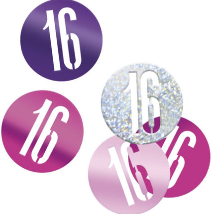 Tafelconfetti 16 Jaar Roze 14gr van Unique koop je bij Partywinkel