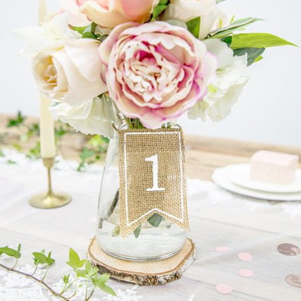 Tafelnummers Jute 10,5cm 20st van Partydeco koop je bij Partywinkel