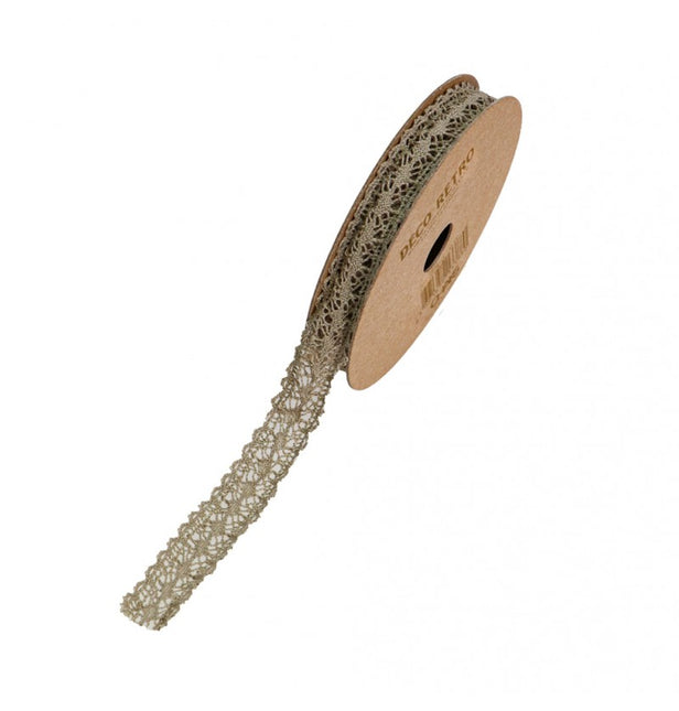 RUBAN DE DENTELLE EN COTON TAUPE 1 CM X 2 M