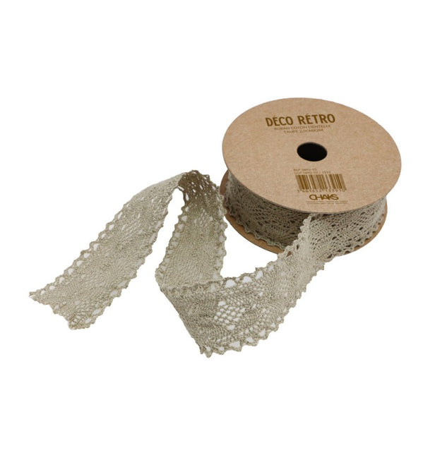 RUBAN DE DENTELLE EN COTON TAUPE 2,5 CM X 2 M