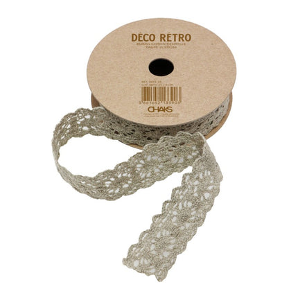 RUBAN DE DENTELLE EN COTON TAUPE 2 CM X 2 M