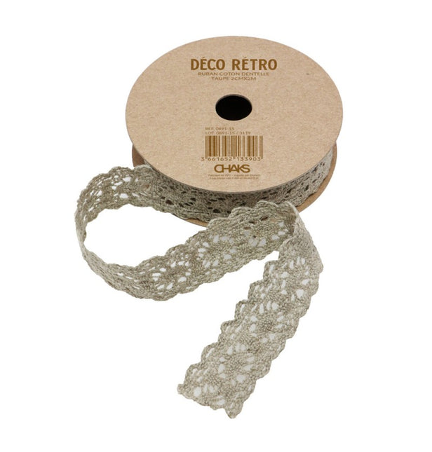 RUBAN DE DENTELLE EN COTON TAUPE 2 CM X 2 M
