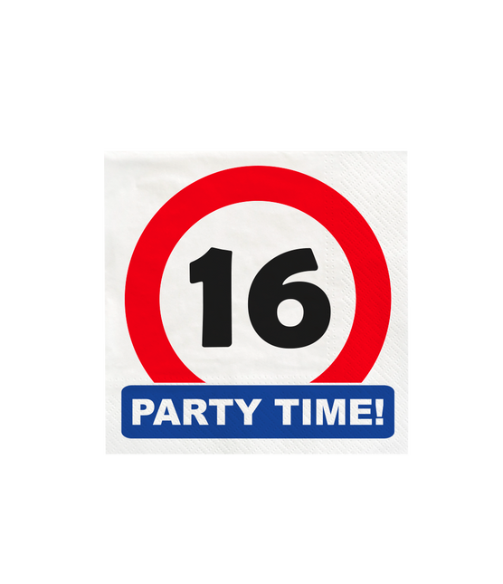 16 Years Napkins Traffic Sign 10.5cm 16pcs