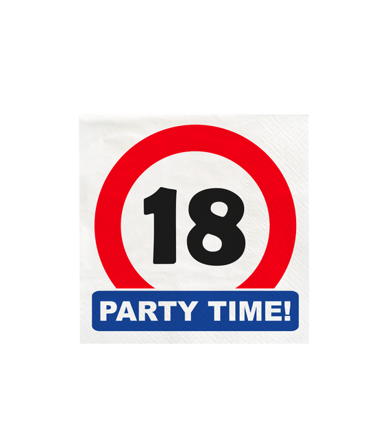 18 Year Napkins Traffic Sign 10.5cm 16pcs