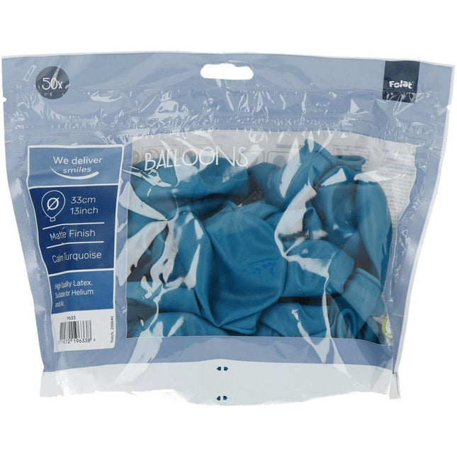 Turquoise Ballonnen Calm Turquoise 33cm 50st van Folat koop je bij Partywinkel