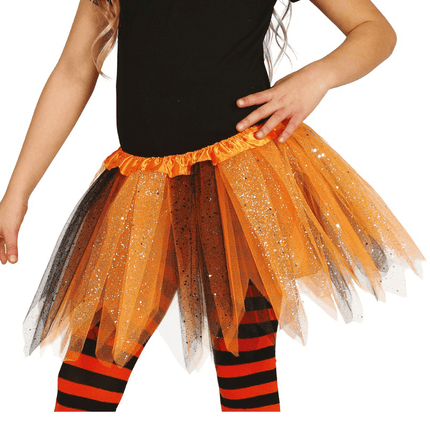Tutu Glitter Zwart Oranje Kind 31cm van Fiestas Guirca koop je bij Partywinkel