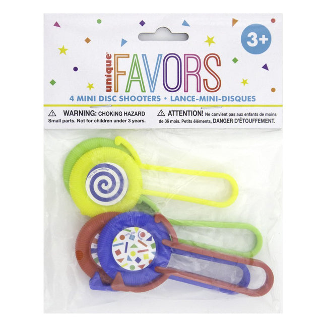 Uitdeelcadeautjes Schijfschieters 11cm 4st van Unique koop je bij Partywinkel