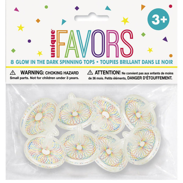 Uitdeelcadeautjes Tollen Glow In The Dark 3cm 8st van Unique koop je bij Partywinkel