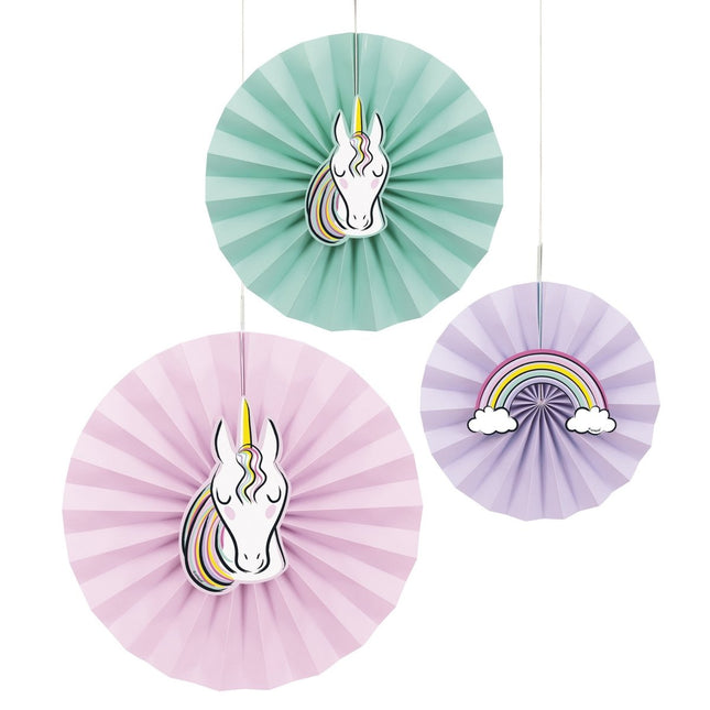 Unicorn Papieren Waaiers Pastel 3 delig van Unique koop je bij Partywinkel