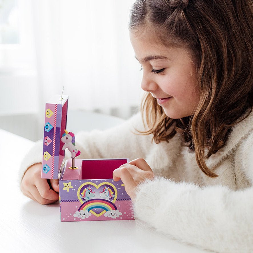 Boîte à Bijoux Musicale Licorne Pour Fille - Bois Avec Paillettes, Miroir, Musique "Over The Rainbow"