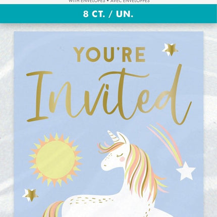 Unicorn Uitnodigingen Blauw/Goud 8st van Unique koop je bij Partywinkel