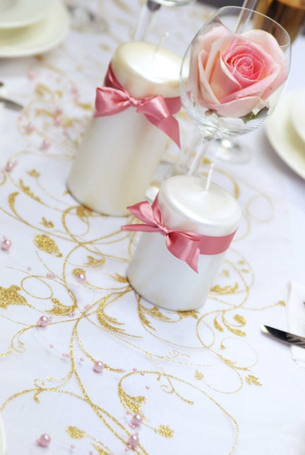 Vanille Creme Organza Stof Gouden Bloemen 36cm 9m van Partydeco koop je bij Partywinkel