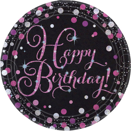 Verjaardag Borden Happy Birthday Roze 22,8cm 8st van Riethmueller koop je bij Partywinkel