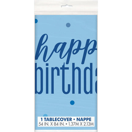Verjaardag Tafelkleed Happy Birthday Blauw 2,13m van Unique koop je bij Partywinkel