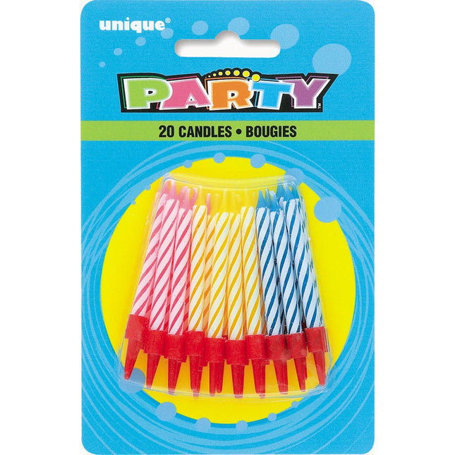 Verjaardagskaarsen Gestreept 14,1cm 20st van Unique koop je bij Partywinkel