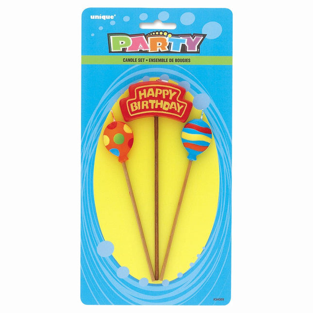 Verjaardagskaarsjes Happy Birthday Ballonnen 26,4cm 3st van Unique koop je bij Partywinkel