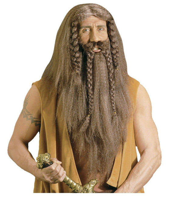 Viking Pruik Met Snor Bruin van Widmann koop je bij Partywinkel