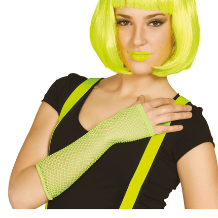 Visnet Handschoenen Neon Geel 26cm van Fiestas Guirca koop je bij Partywinkel