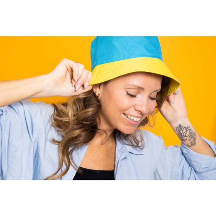 Vissershoed Colorblock Blauw/Geel van Folat koop je bij Partywinkel