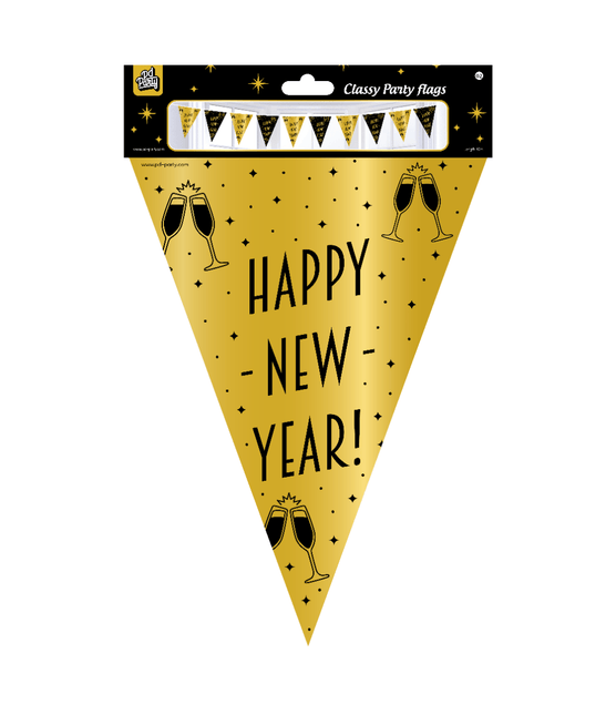 Vlaggenlijn Happy New Year Goud Zwart 10m van Paper Dreams koop je bij Partywinkel