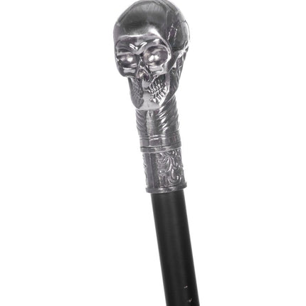 Wandelstok doodskop zilver - Partywinkel - 8720059063536