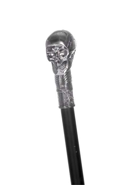 Wandelstok doodskop zilver - Partywinkel - 8720059063536