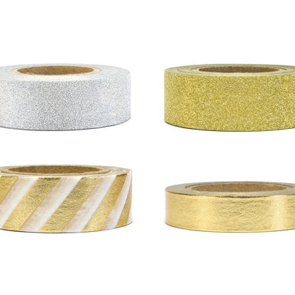 Washi Tape Goud Wit 10m 4st van Partydeco koop je bij Partywinkel