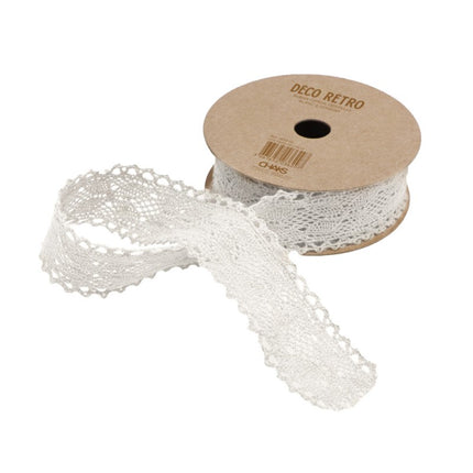 RUBAN DE DENTELLE EN COTON BLANC 2,5 CM X 2 M