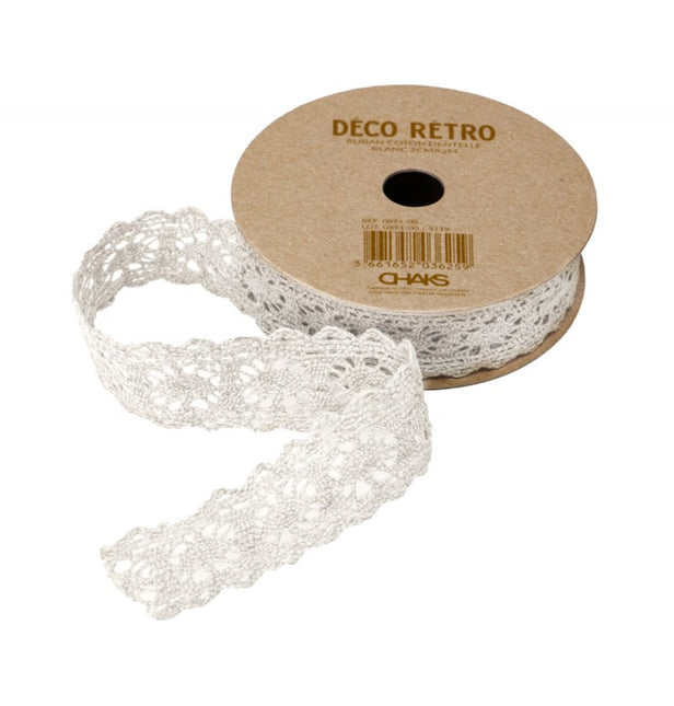 RUBAN DE DENTELLE EN COTON BLANC 2 CM X 2 M