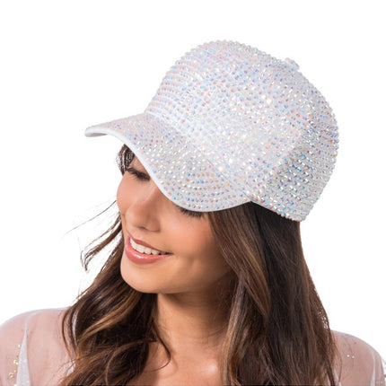 Casquette blanche à strass, taille unique