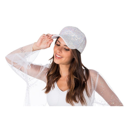 Casquette blanche à strass, taille unique