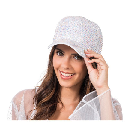 Casquette blanche à strass, taille unique
