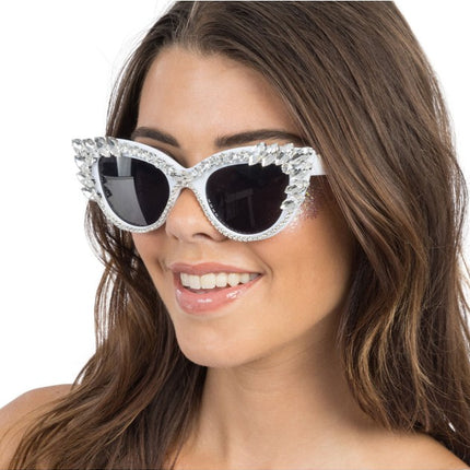 Lunettes Cat-Eye blanches avec strass, 15 cm