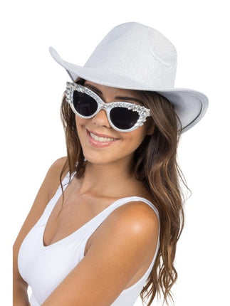 Lunettes Cat-Eye blanches avec strass, 15 cm