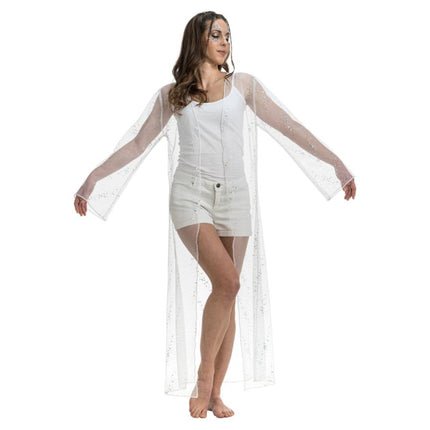 Gilet de festival blanc en tulle long avec paillettes, femme, taille unique
