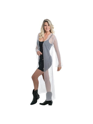 Gilet de festival blanc en tulle long avec paillettes, femme, taille unique