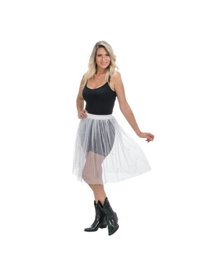 Jupe en tulle blanc à paillettes pour femme, taille unique