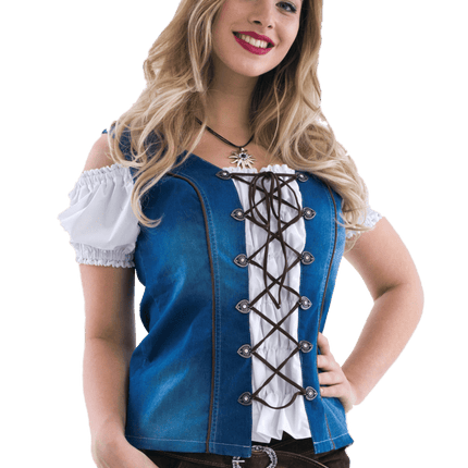 Wit Blauwe Blouse Dames Trachtenmieder van Haus Huberts koop je bij Partywinkel