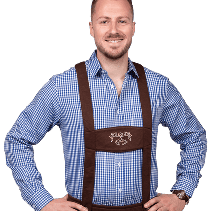 Wit Blauwe Blouse Heren Lange Mouw Geruit van Haus Huberts koop je bij Partywinkel