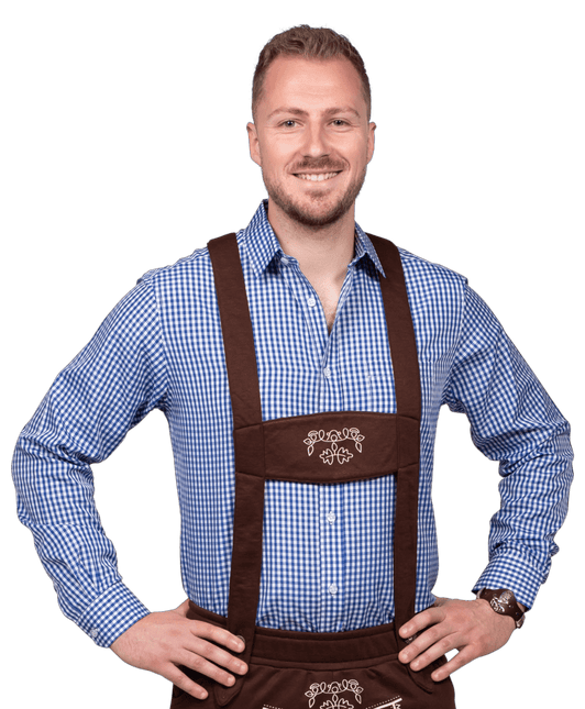 Wit Blauwe Blouse Heren Lange Mouw Geruit van Haus Huberts koop je bij Partywinkel