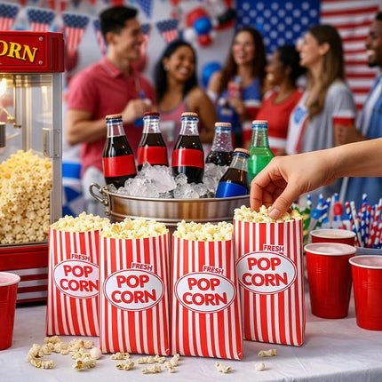Wit Rode Popcornzakjes 30cm 8st van Boland koop je bij Partywinkel