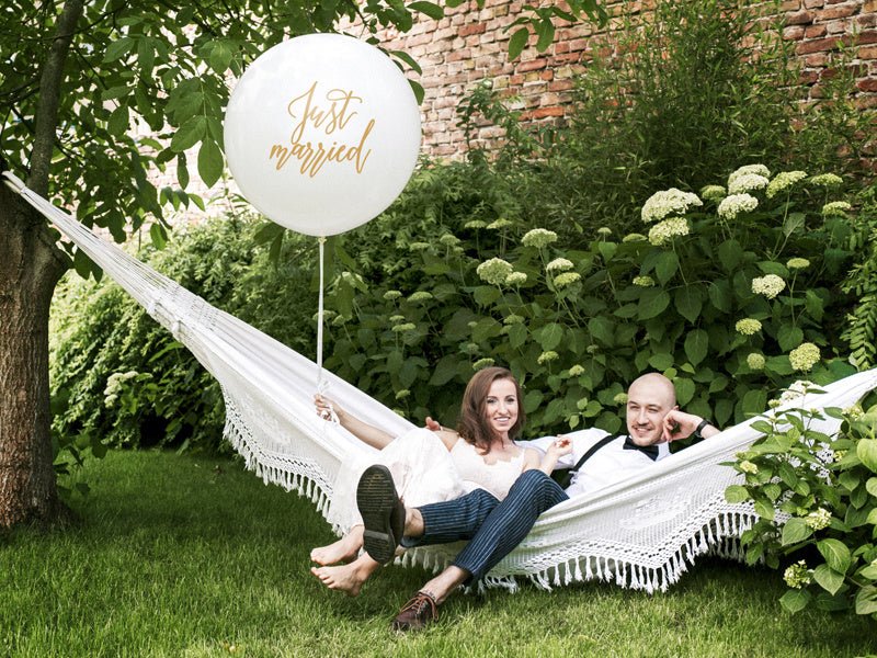 Witte Ballon Just Married 1m van Partydeco koop je bij Partywinkel