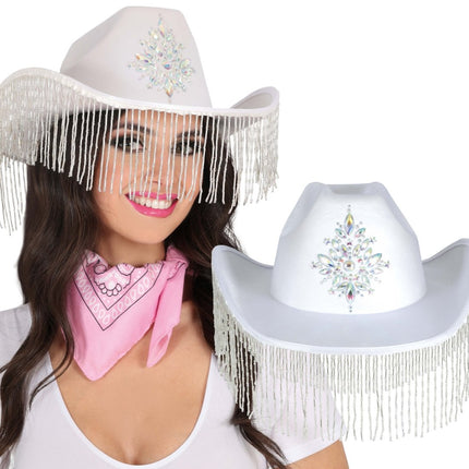 Witte Cowboyhoed met franjes van Fiestas Guirca koop je bij Partywinkel